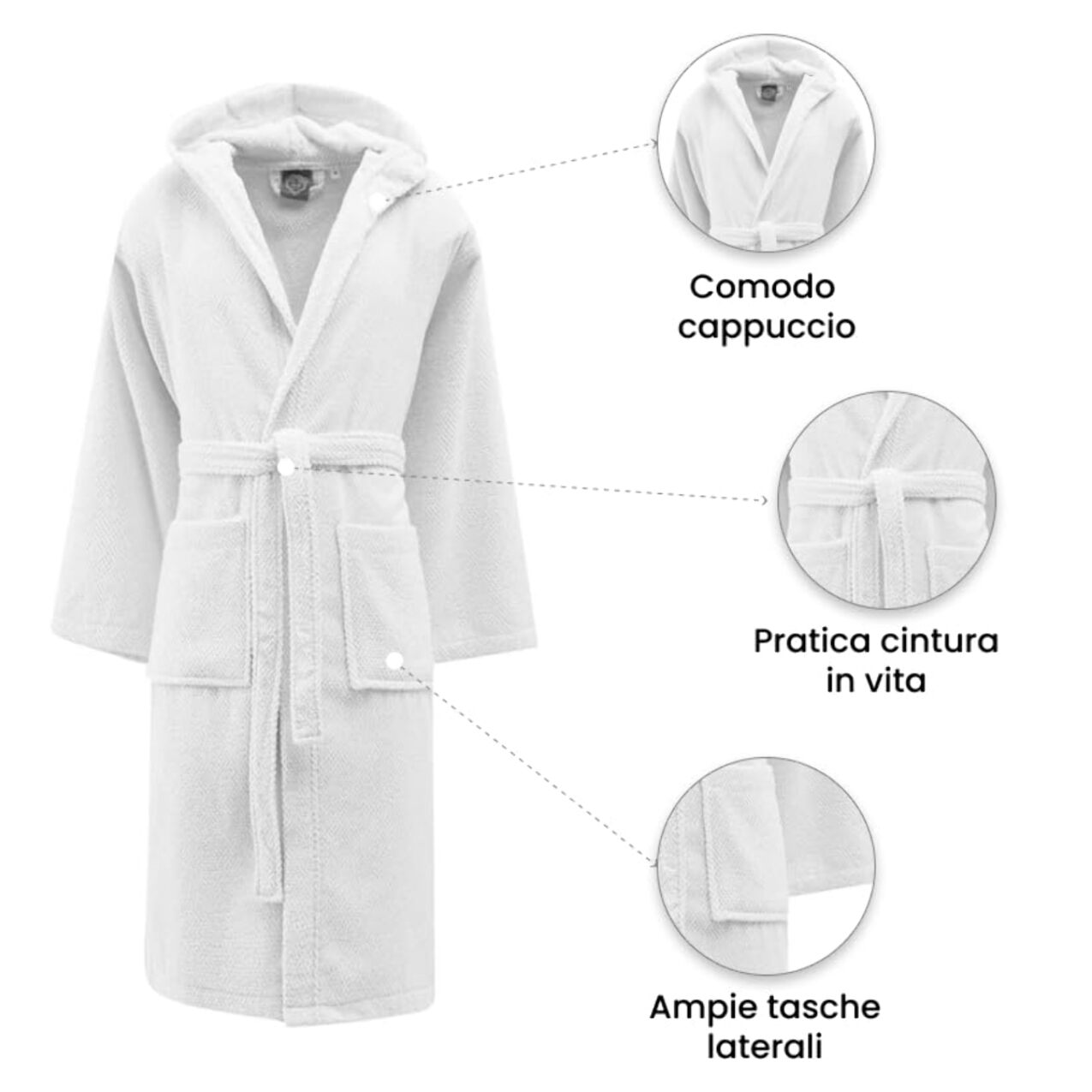 INTRECCI Accappatoio Bichicco in Spugna Tinta Unita Unisex Adulto in Cotone, Accappatoio in Cotone Asciugatura rapida con Tasche e Cappuccio