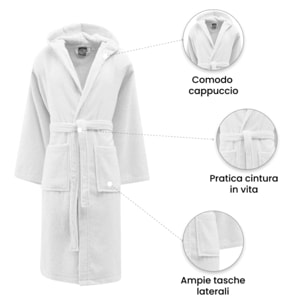 INTRECCI Accappatoio Bichicco in Spugna Tinta Unita Unisex Adulto in Cotone, Accappatoio in Cotone Asciugatura rapida con Tasche e Cappuccio