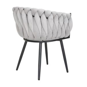 Chaise en velours tressé avec accoudoirs et pieds en métal - MELODIE 2