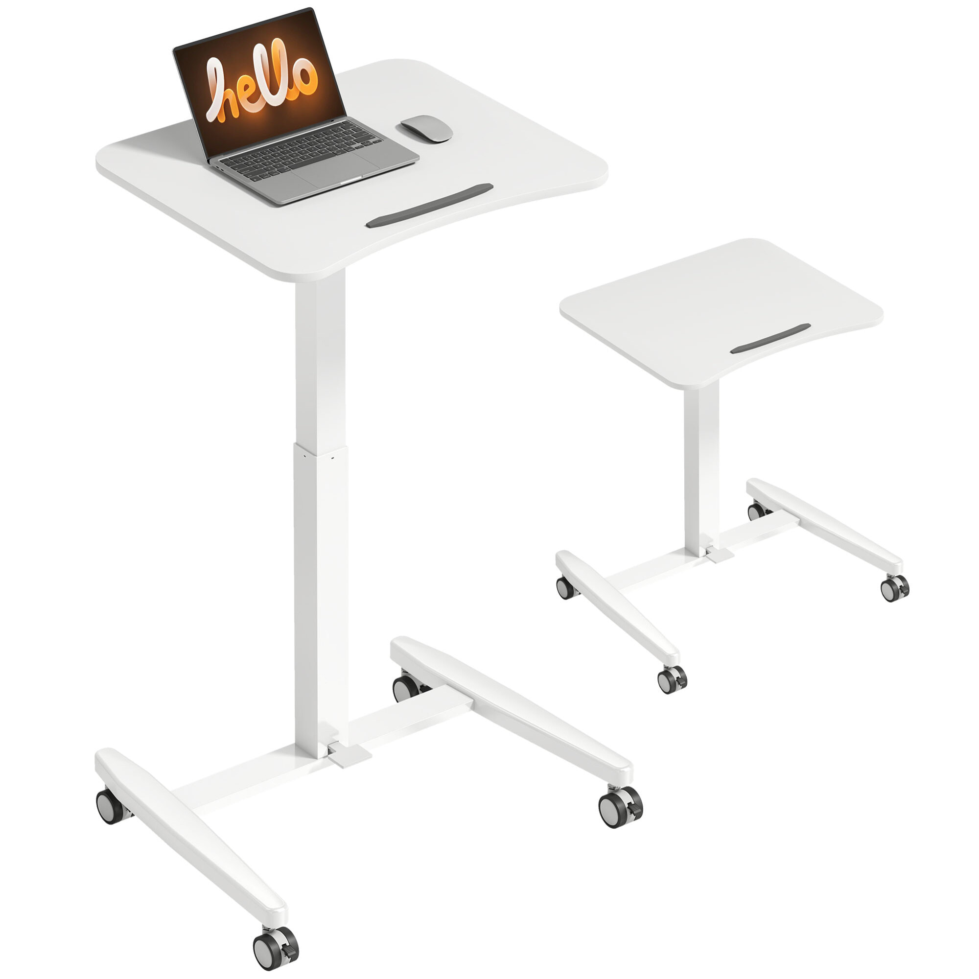 Bureau assis-debout mobile réglable table de lit 2 en 1 plateau inclinable blanc