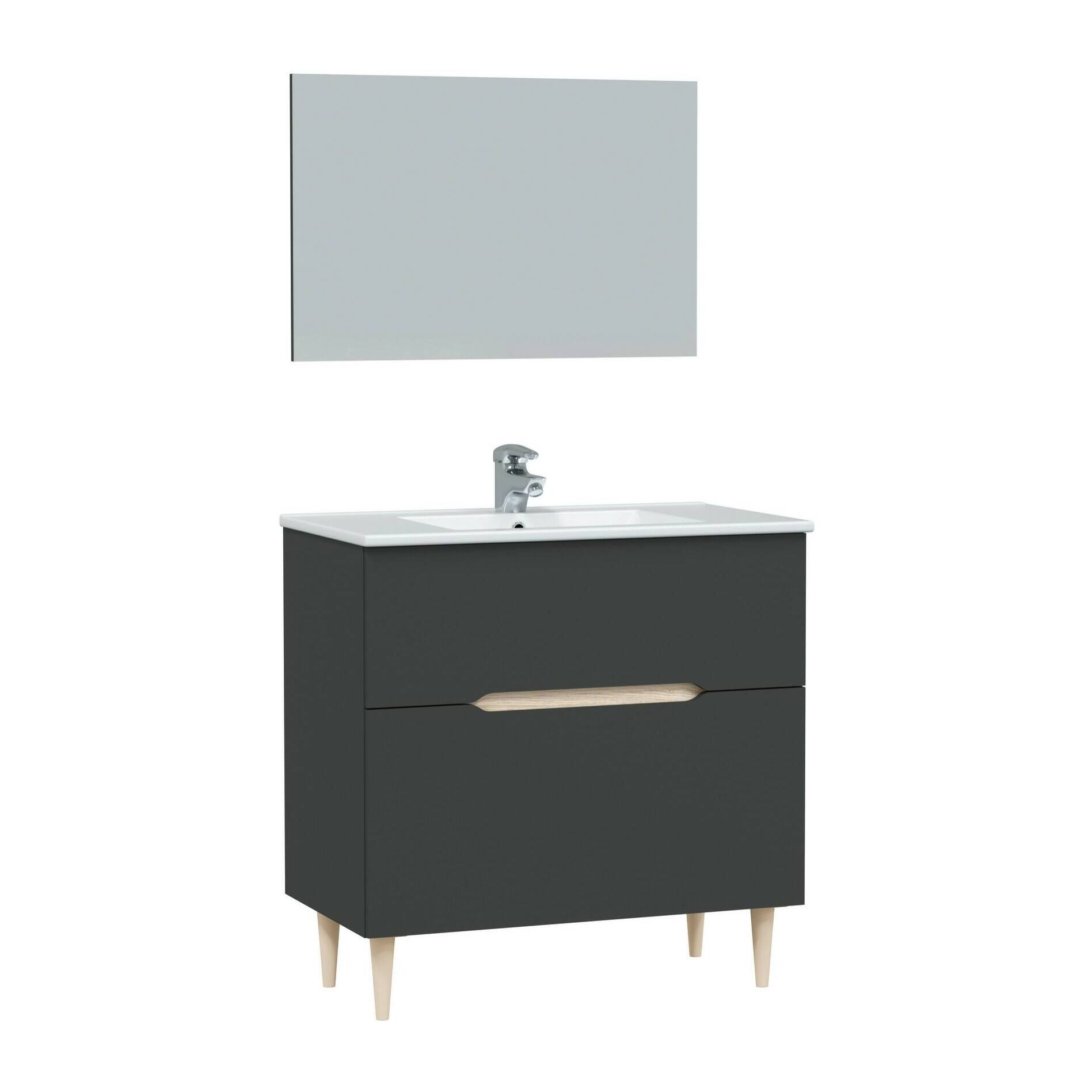 Mobile sottolavabo Avona, Sotto lavabo bagno, Mobiletto da bagno con specchio, Lavabo non incluso, 80x45h80 cm, Antracite e Rovere