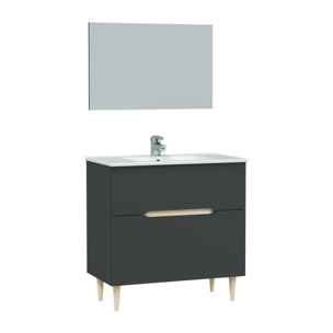 Mobile sottolavabo Avona, Sotto lavabo bagno, Mobiletto da bagno con specchio, Lavabo non incluso, 80x45h80 cm, Antracite e Rovere