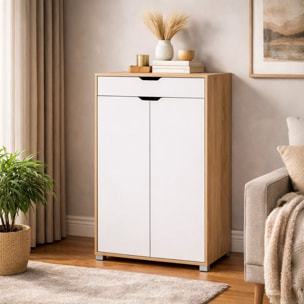 Mobiletto 2 ante e 1 cassetto bianco e rovere 76