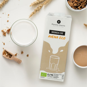 PLANETA HUERTO | Pack 12x Bebida de Avena ECO 1L Bebida Vegetal Natural, Sin Azúcar Ni Sal Añadida, Con Ingredientes 100% Ecológicos y Envase Sostenible