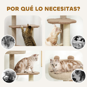 Árbol Rascador para Gatos Altura 133 cm Árbol para Gatos Torre para Gatos con Nido Plataformas Bola Colgante y Poste de Yute Café