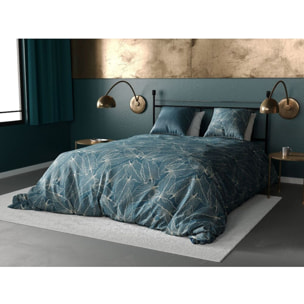 Parure housse de couette coton bleu