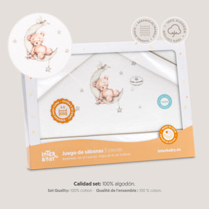 Triptico Cuna Franela Estampado Oso Luna Estrellas Bco/Verde