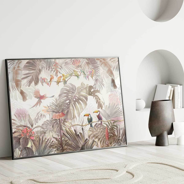Affiche encadrée jungle tropicale oiseaux Affiche + cadre en métal - Noir