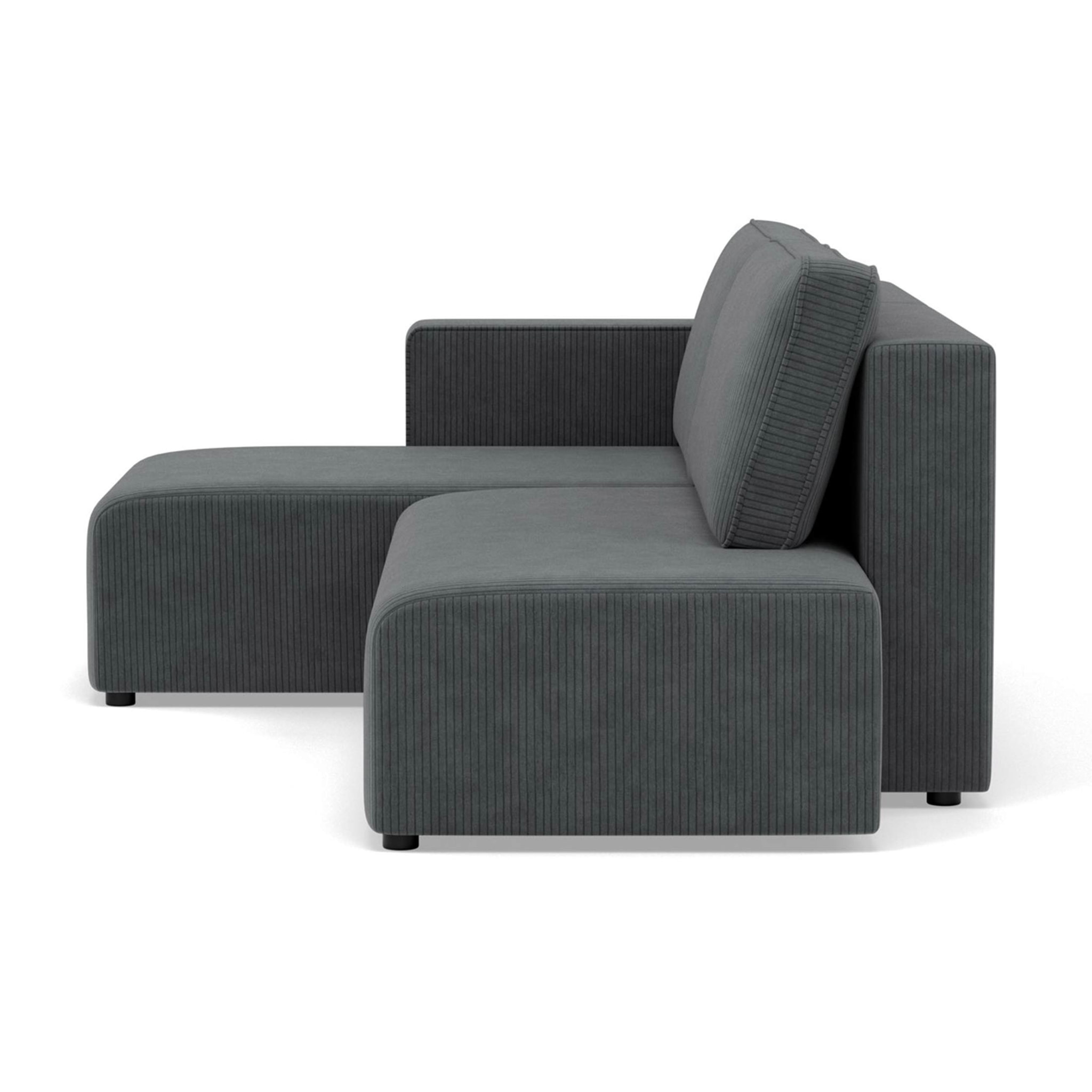 Topaze - canapé d'angle gauche 4 places convertible avec coffre sans accoudoir en velours côtelé - Gris foncé