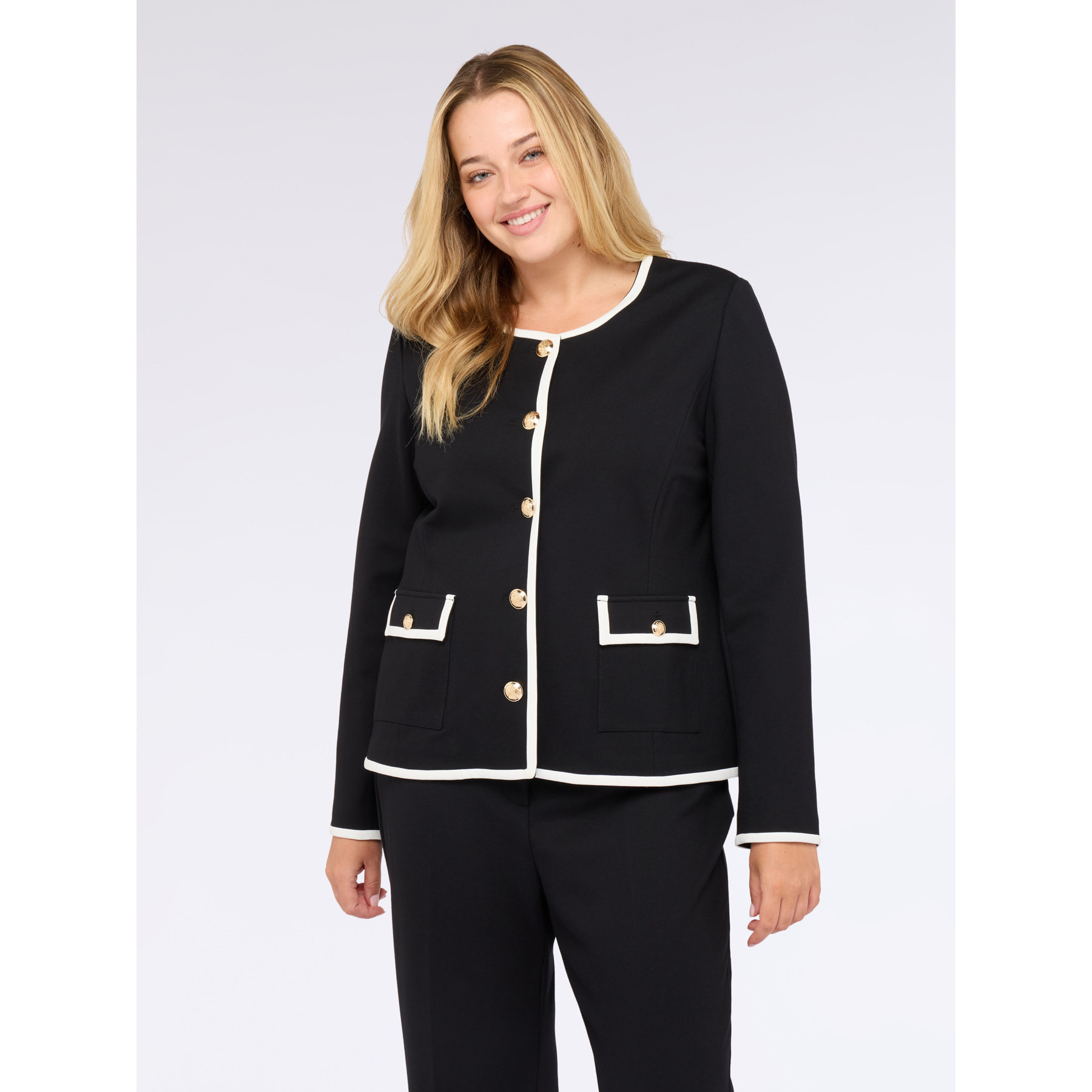 Fiorella Rubino - Chaqueta bon ton en Punto Milano - Negro