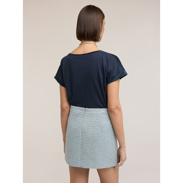 Motivi - Camiseta bimaterial mezcla de algodón - Azul