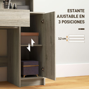 Tocador de Maquillaje con Taburete, Tocador con Espejo, Estantes Abiertos, Cajón y Estante Ajustable, Anti-vuelco, para Dormitorio, Salón y Vestidor, Natural