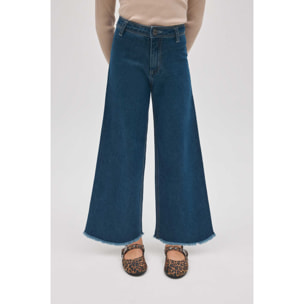 Pantaloni da bambina in denim blu navy a gamba larga