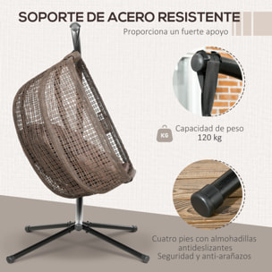 Silla Colgante con Efecto Imitación Ratán Sillón Colgante con Soporte de Acero Cesta Plegable Bolsa de Taza y Cojines Carga 120 kg para Interior y Exterior Café