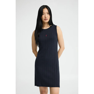 Vestido corto azul marino de canalé con logo Rigby Go