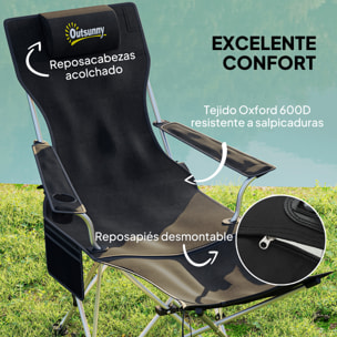 Conjunto de 2 Sillas Plegables Camping Tumbonas Camping Portátiles con Reposapiés Desmontable Reposacabezas Portavasos y Bolsa Lateral Carga 120 kg para Jardín Playa Pesca Negro