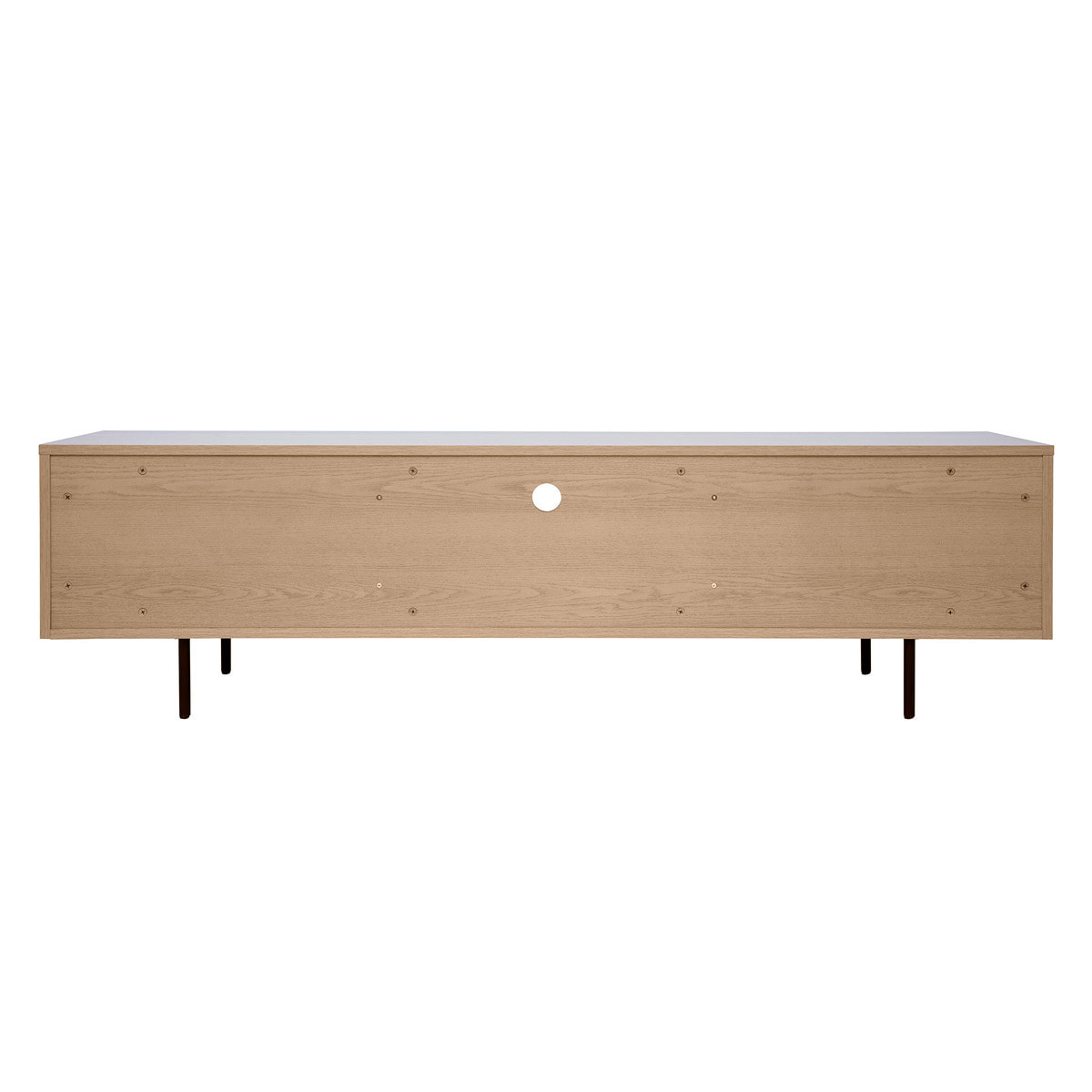 Meuble TV design avec rangements finition bois clair chêne et métal noir L180 cm ALASKA