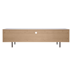Meuble TV design avec rangements finition bois clair chêne et métal noir L180 cm ALASKA