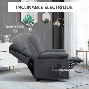 Fauteuil de massage fauteuil releveur électrique inclinaison réglable repose-pied ajustable tissu gris