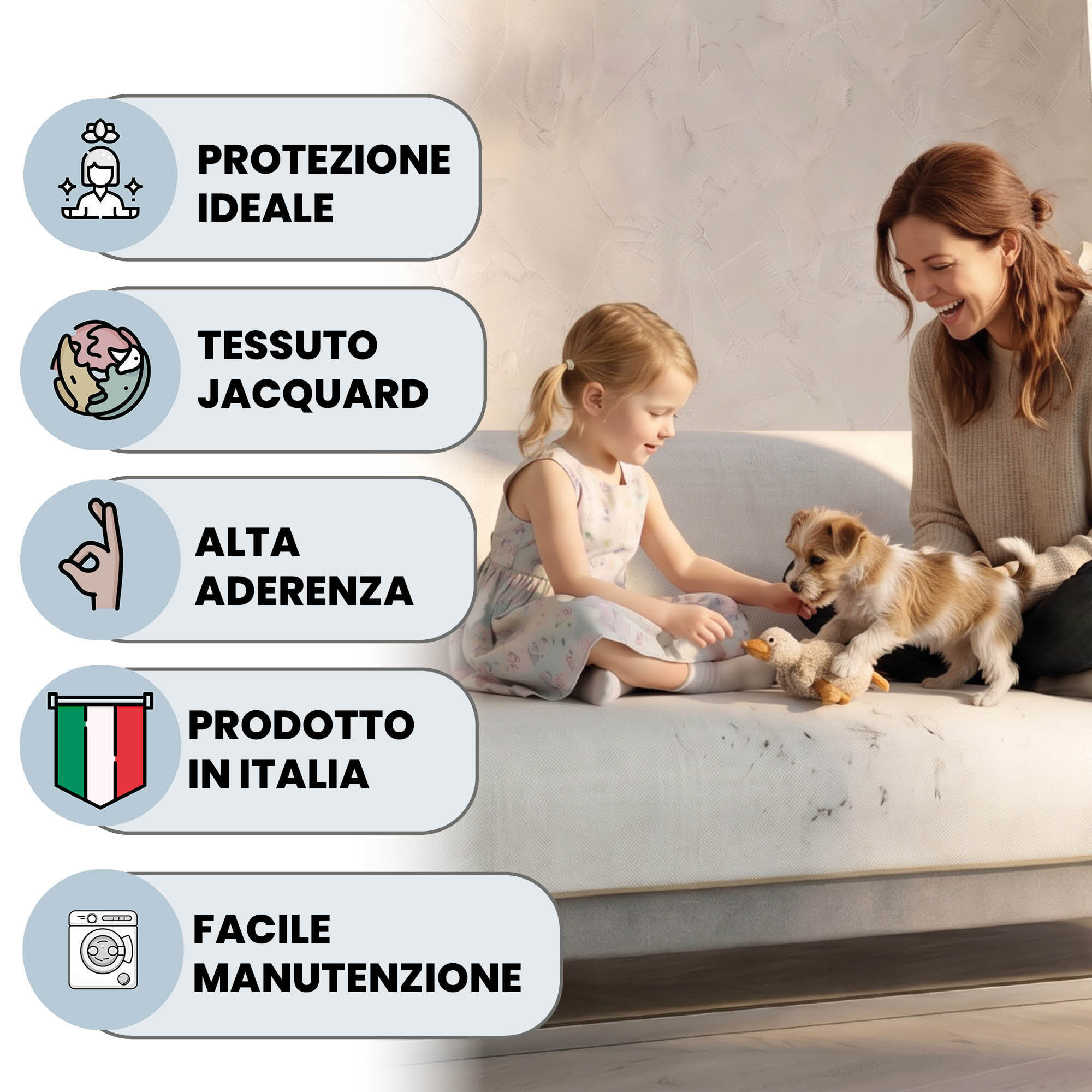 COPRIDIVANO COMFORT, Antiscivolo, Cotone+Microfibra+Fibre Varie, Made in Italy - BEIGE