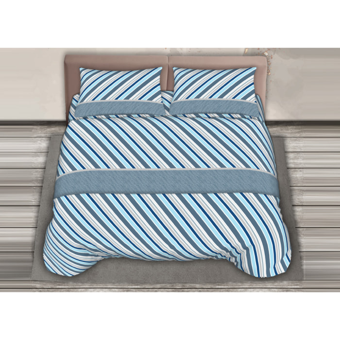 Completo Lenzuola 100% Cotone Effetto Seta Cross Azzurro CN