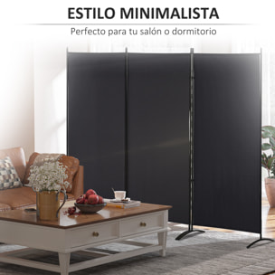 Biombo de 3 Paneles, Biombo Separador de Ambientes Plegable con 6 Pies de Metal, Divisor de Habitaciones, Salón, Dormitorio, 253x182 cm, Negro