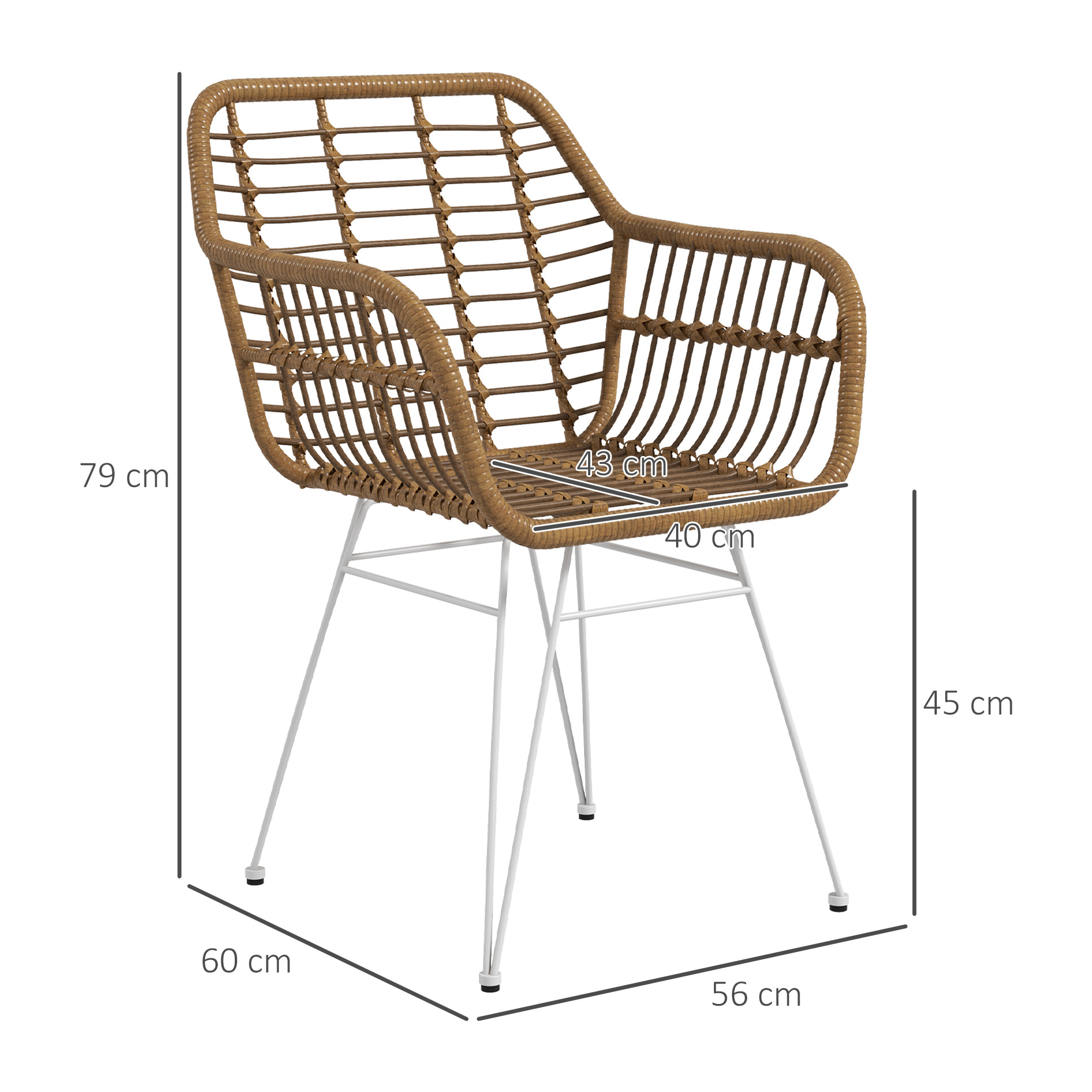 Set de 2 Sillas de Comedor Sillas de Cocina de Ratán PE con Patas de Acero para Salón Balcón Estilo Bohemio Carga 120 kg 56x60x79 cm Marrón