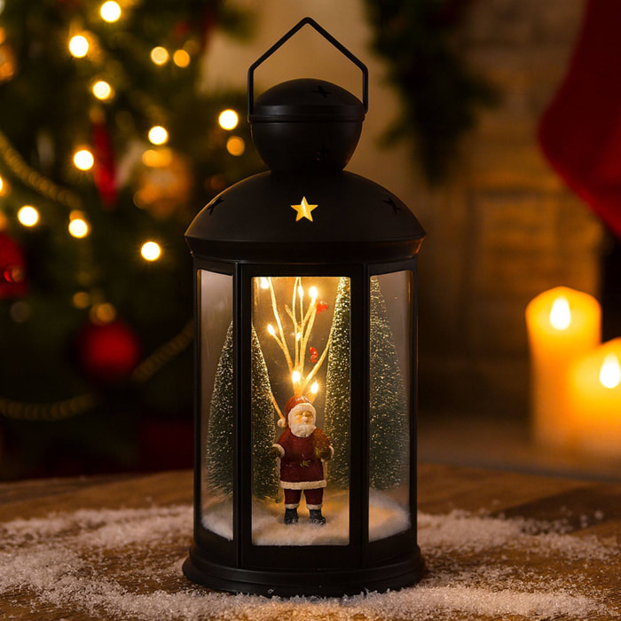 Farol decorativo navideño con escena interior y led blanco cálido 21,5x21,5x43cm