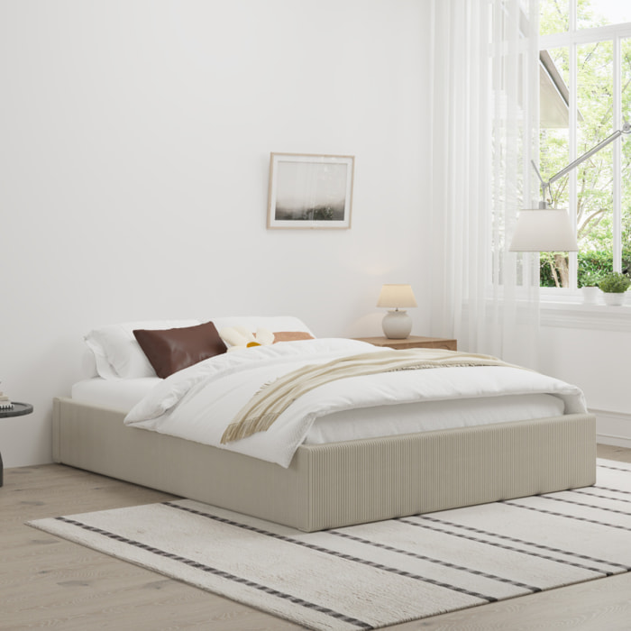 ABATE Lit avec coffre de rangement 140x190cm velours côtelé beige