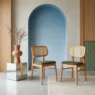 Chaise bohème bois d'hévéa et cannage (lot de 2) MANI