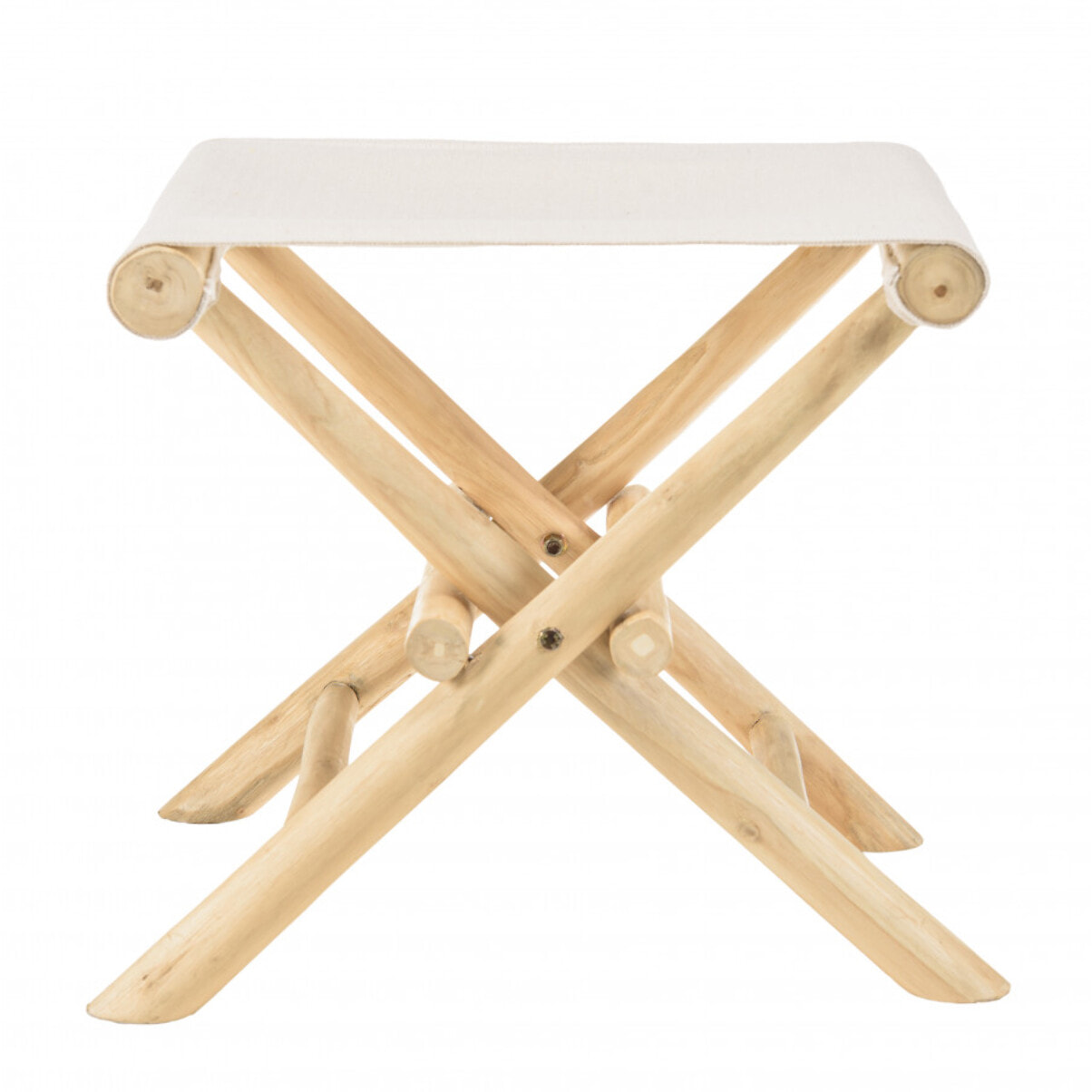 WILL - Tabouret pliant en branches de teck pieds croisés assise tissu