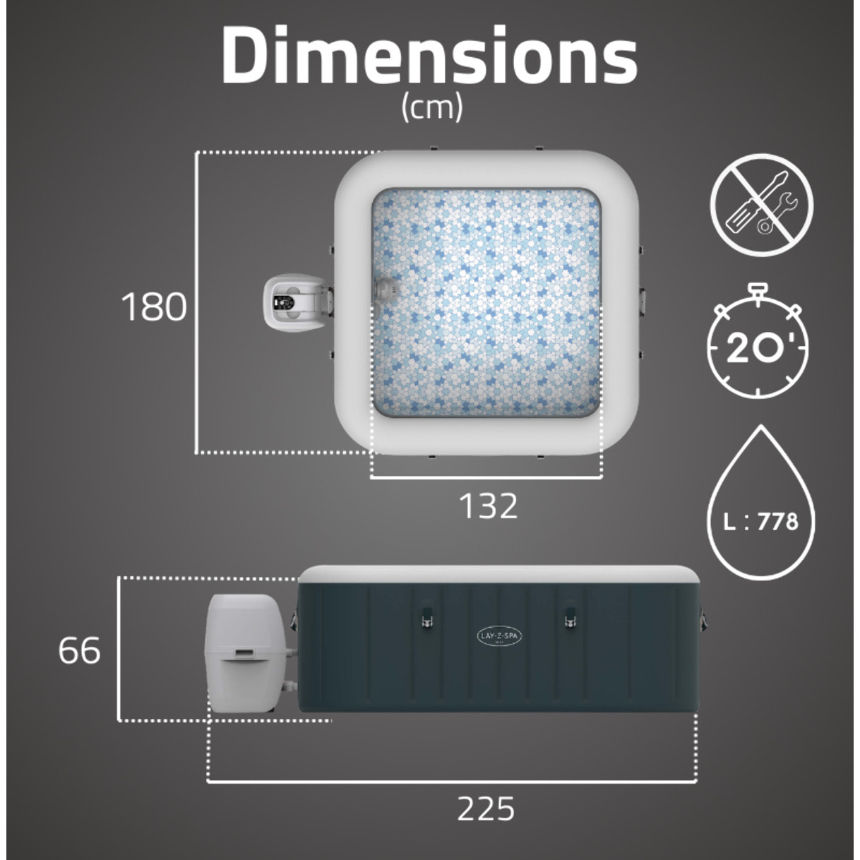 Bestway Spa gonflable carré Lay-Z-Spa Ibiza AirJet EnergySense 4-6 personnes