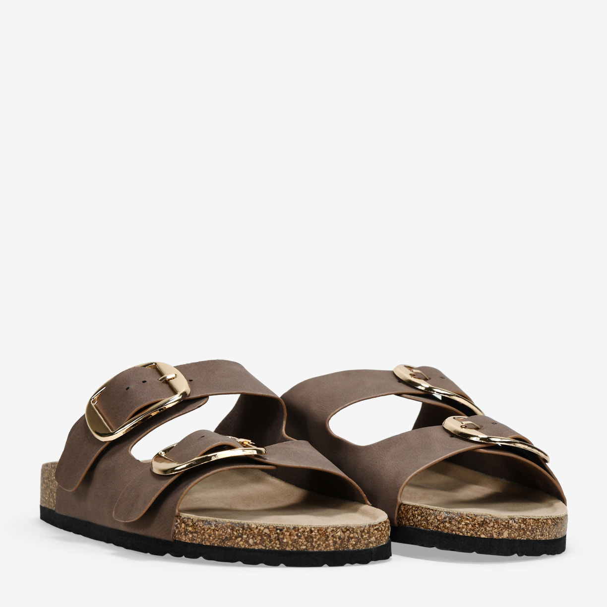 Sandalias planas marrones con dos hebillas