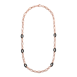 Collana Lunga Catena Figaro con Maglie Ovali in Onice Nero