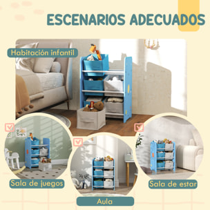Estantería Infantil para Niños de +3 Años Estantería para Juguetes con 6 Cajas de Tela no Tejida Extraíbles Organizador de Juguetes para Dormitorio Guardería 43x30x60 cm Azul