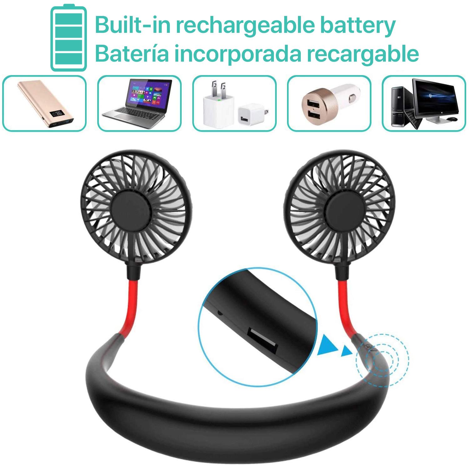 Mini ventilador dual diadema cuello con bateria recargable