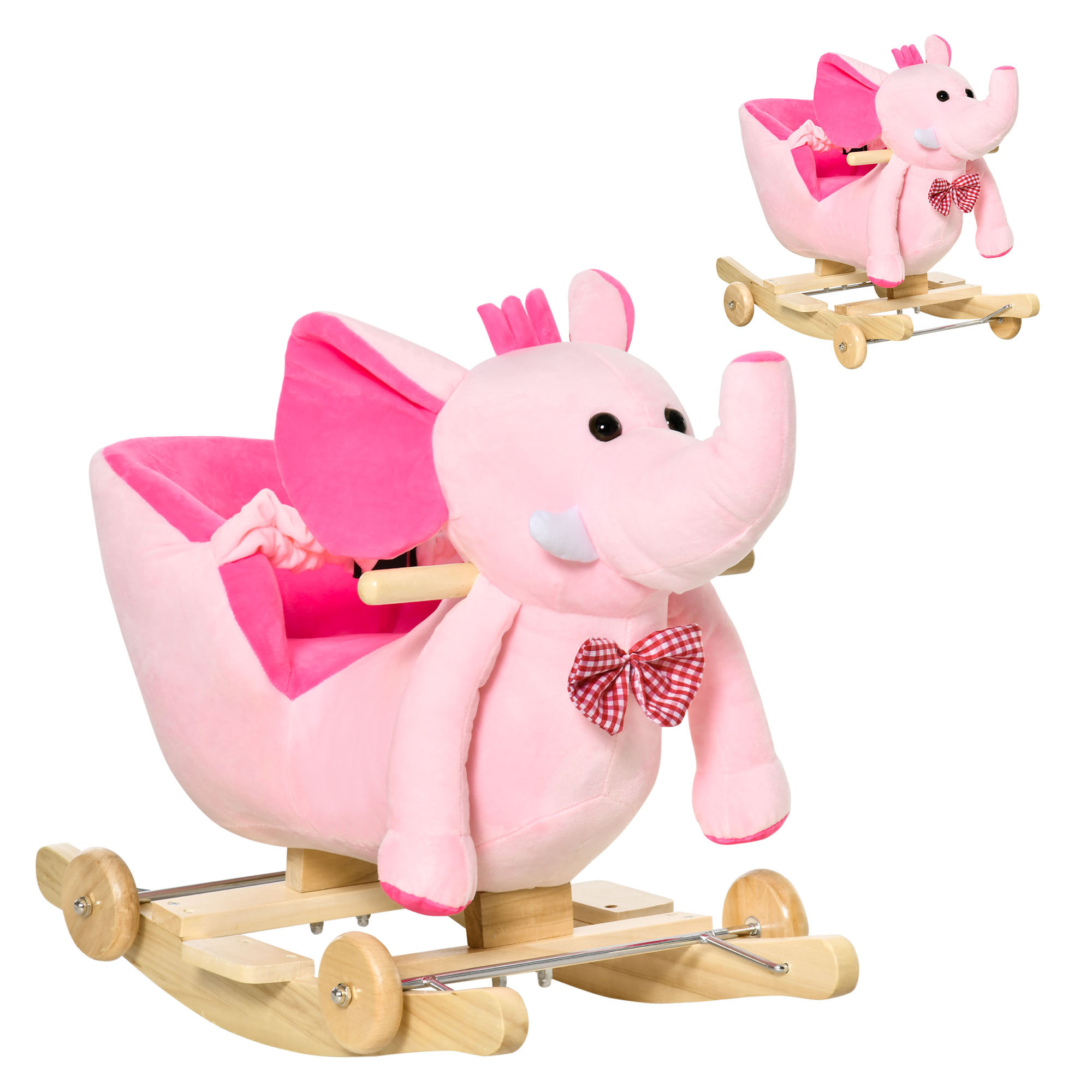 Caballito Balancín con Ruedas Forma de Elefante Caballo Balancín para Bebés de +18 Meses con Músicas Infantiles y Cinturón de Seguridad Carga 60 kg 60x35x45 cm Rosa