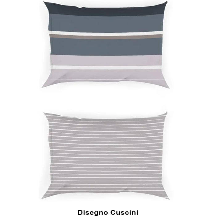 Coppia Federe per cuscini letto SCIA GRIGIO 100% Cotone e Made in Italy a righe moderno