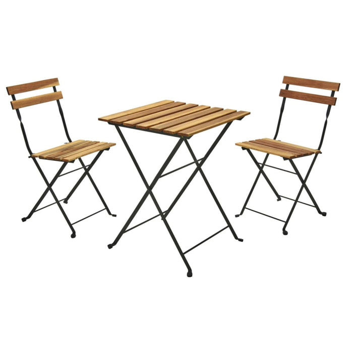 Well home - juego 'bistro' de mesa + 2 sillas en madera y marco de acero negro