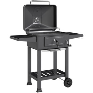 Barbecue smocker à charbon avec couvercle 2 grilles 3 étagères thermomètre