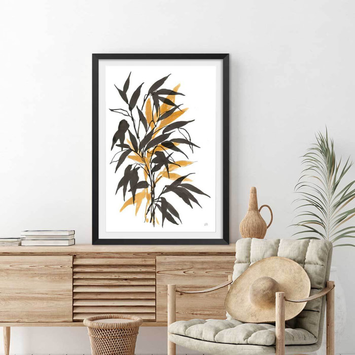 Poster watercolor bambou Affiche sous cadre noir