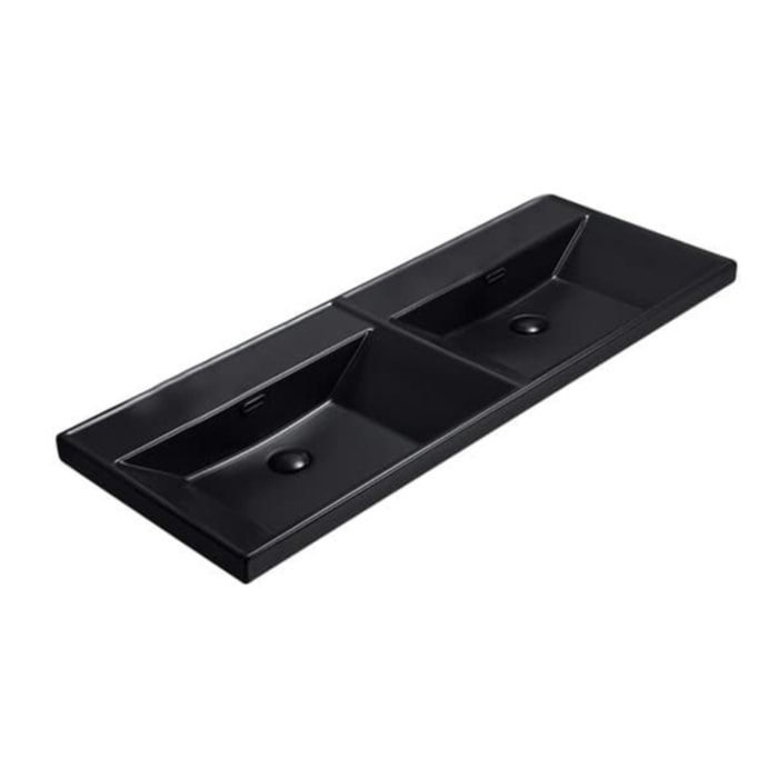 B-Way 120,5x46 cm meuble double vasque en céramique, 2 trous de robinetterie au milieu, trop-plein, noir mat (SATBW212046BKM)