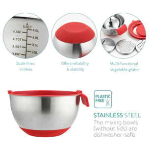 Ensemble de 3 bols avec couvercle et râpe Herzberg HG04036