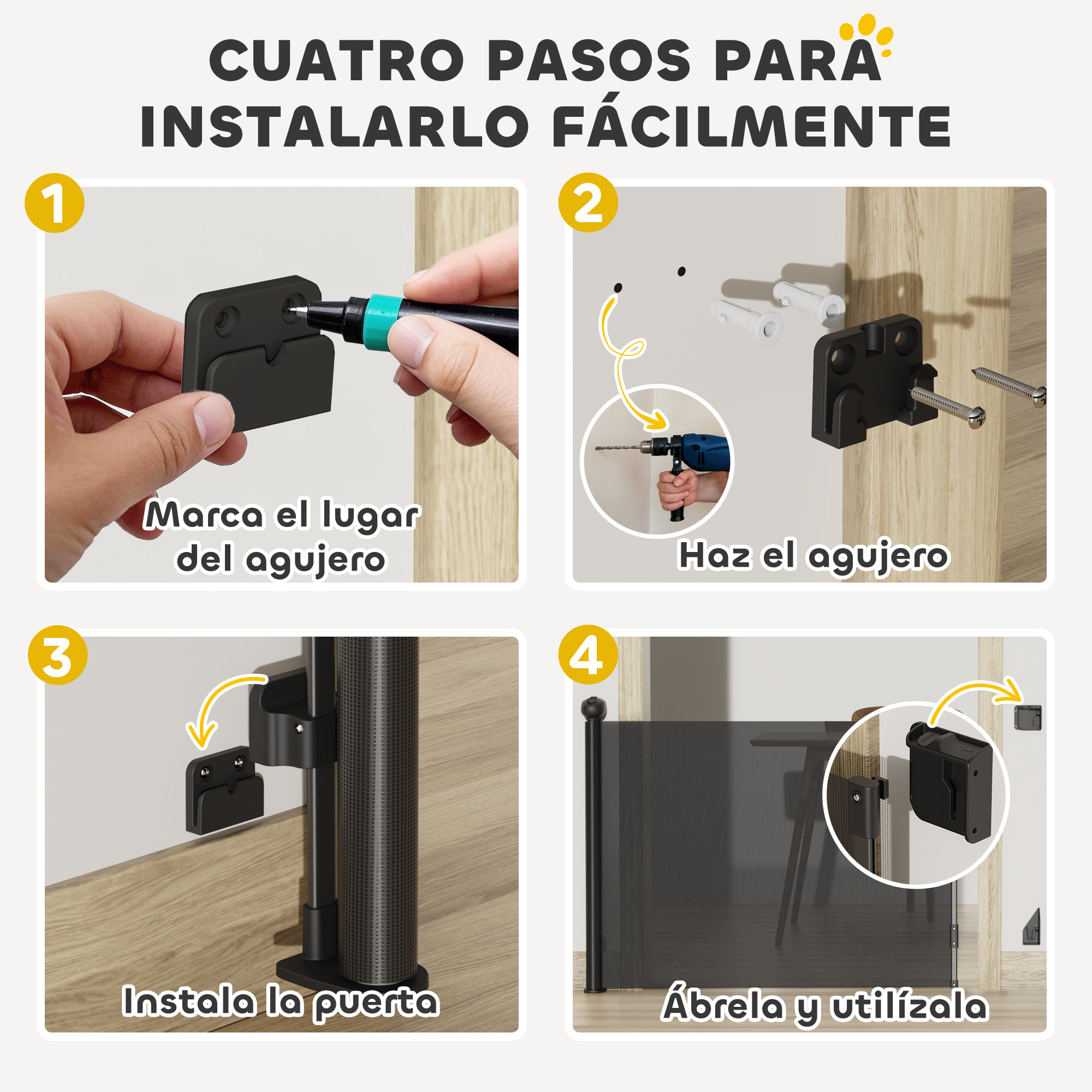 Barrera para Perros Retráctil 0-144 cm Puerta para Perros Pequeños Extensible Barrera de Seguridad para Mascotas con Interruptor de Cierre para Escaleras Puertas Pasillos