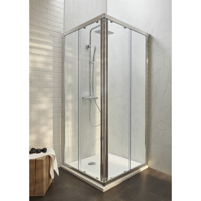 Receveur douche Ipso 90 x 90 + paroi porte d'angle coulissante + colonne douche