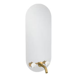 Miroir LED ovale 3 trous + mélangeur lavabo encastré 3 trous Grands Boulevards marbre sculptural et laiton brossé