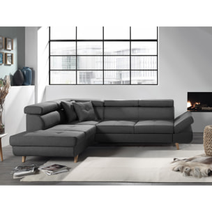 Linea - Canapé d'angle gauche convertible - 5 places - avec têtières - Gris foncé