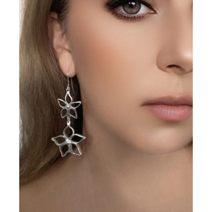 Pendiente doble largo Irregular Blom en plata chapado 10µ gancho