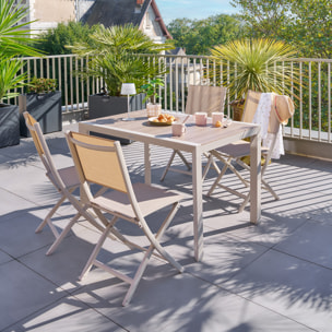 Table de jardin "Évasion" effet bois lin & argile 4 places lates en aluminium