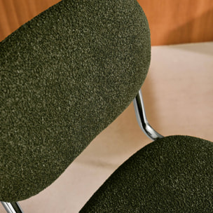 Lot de 2 chaises cantilever arrondie métal. bouclette texturée kaki et pieds chromés - L 47 x P 54.5 x H 81cm - Maloa